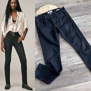FRAME denim ale Garçon mid rise skinny‎ jeans in elm street black wash